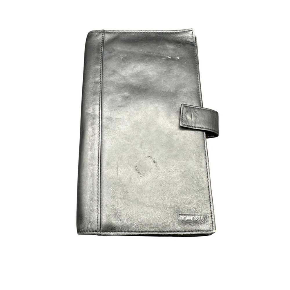 Tumi Black Leather Travel Wallet Organizer Card Holder Passport Clutch KC